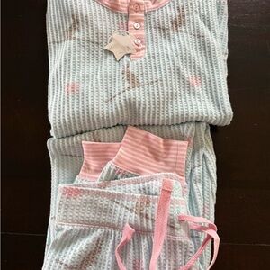 P.J. Salvage Pink and White Waffle Knit Pajama Set
